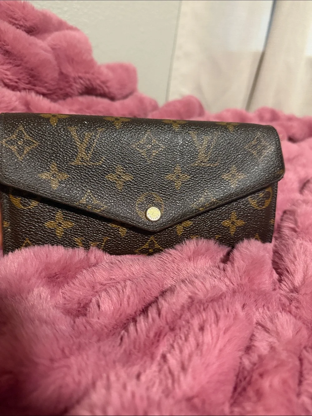 Louis Vuitton Brown Monogram Canvas Wallet with Gold Accents